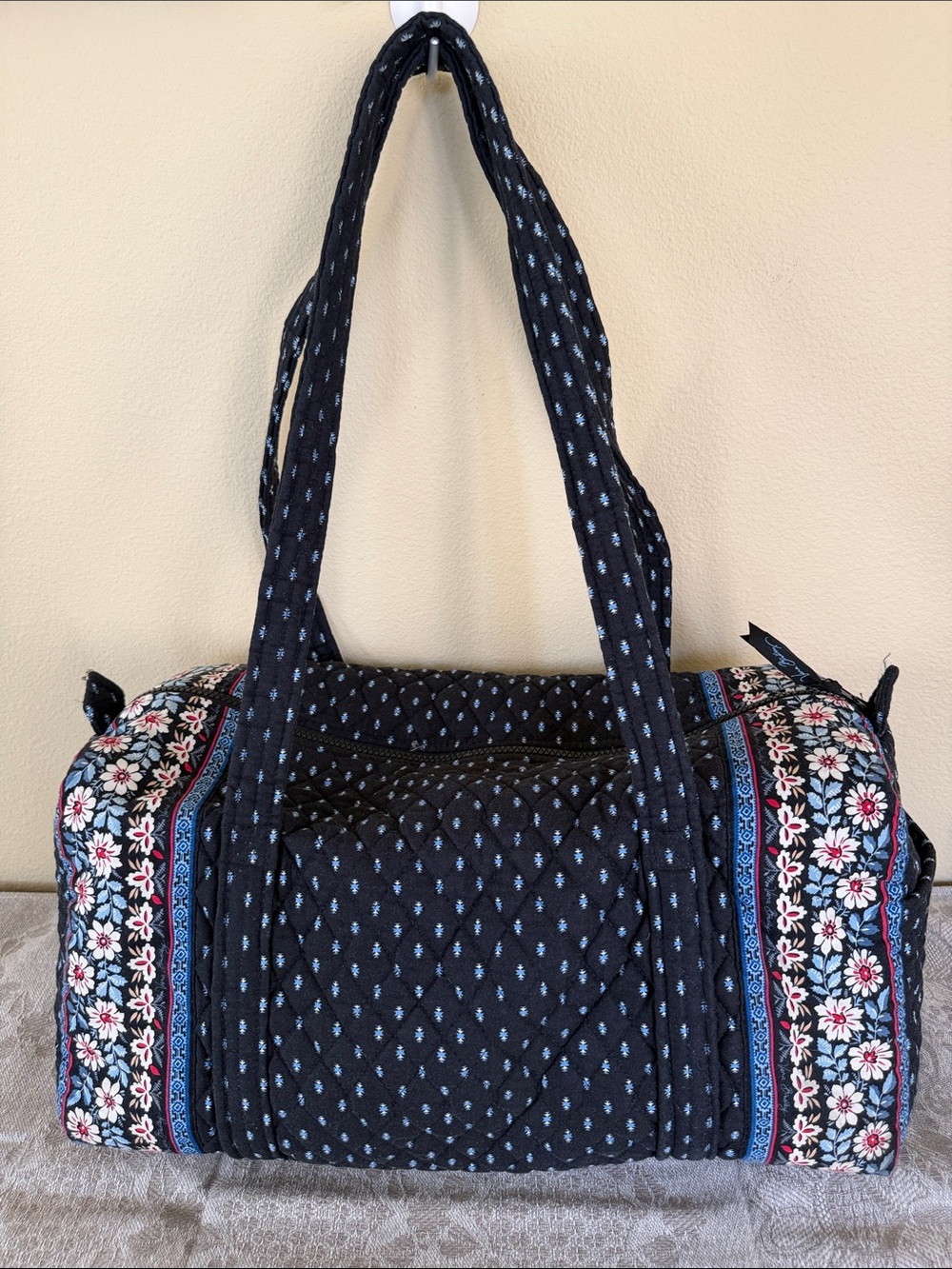 VTG Vera Bradley Cotton Alpine Navy Quilted Floral Travel Duffel Tote Bag 🇺🇸